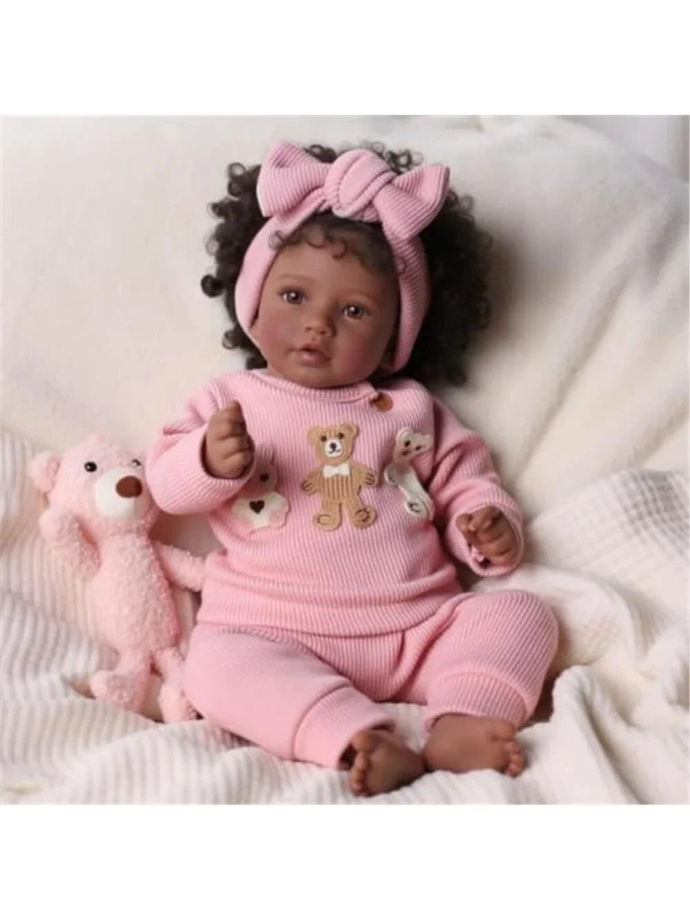 20 Inch Black Reborn Baby Girl Doll Hand Rooted Hair Rattles Complete Gift Set